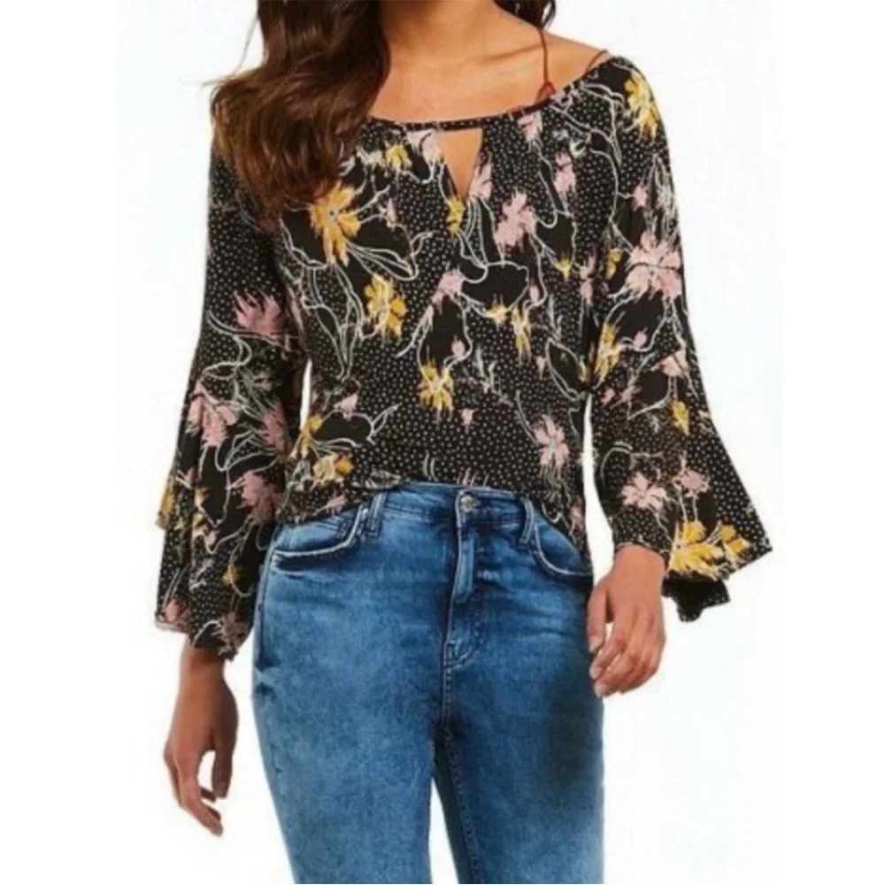 Free People The Last Time Floral Bell Sleeve Top